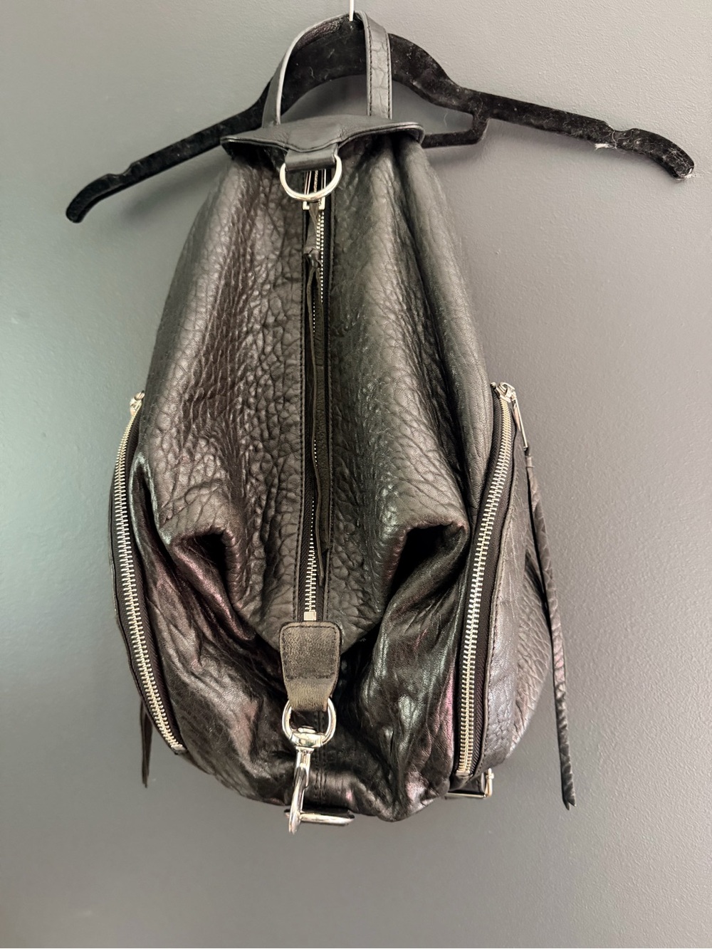 Rebecca Minkoff Black Leather Backpack with Silver Hardware